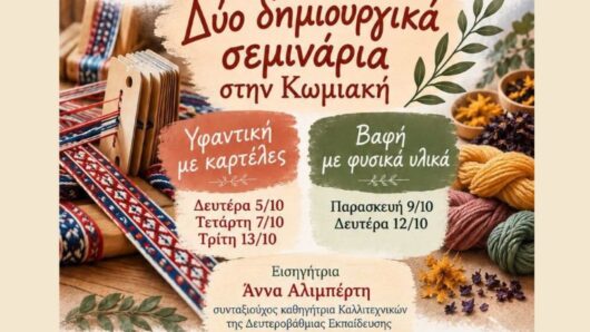 Νάξος: Δύο δωρεάν δημιουργικά σεμινάρια στην Κωμιακή – Υφαντική και βαφή με φυσικά υλικά